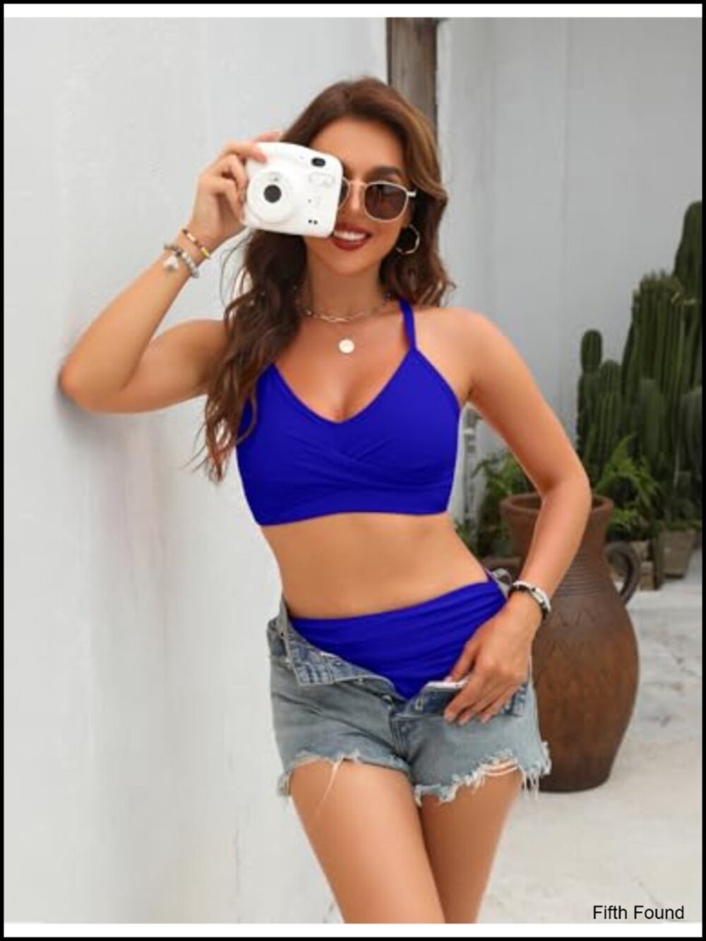 Women's High Waisted Bikini Set Tummy Control Swimwear V Neck - Picture 4 of 6